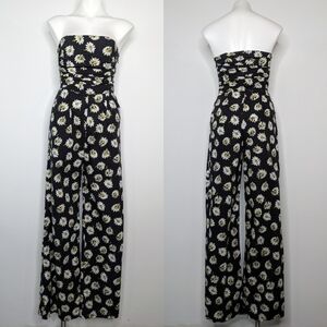MSGM black white yellow daisy print strapless jumpsuit S/6